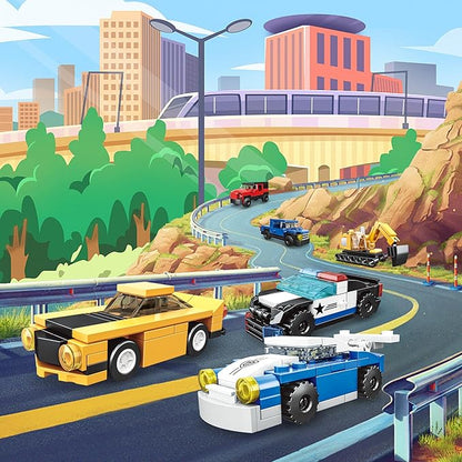 16 Pack Building Blocks Party Favors for Kids Lego-Compatible 2 in 1 710pcs Building Kits Mini City Vehicles Include Police Car &amp Train Christmas Toy Gifts Goodie Bag Filler Stuffers for Boys Gi