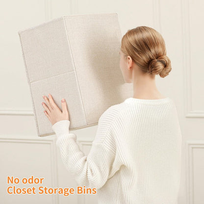 tulinstiraga Linen Folding Storage Bins, 3 Pack Large Storage Baskets, Washable, Clothing Storage Bins with Handle, Closet Organizer for Storage Sweater,Sheets(Beige, 18½"x11 x8½)