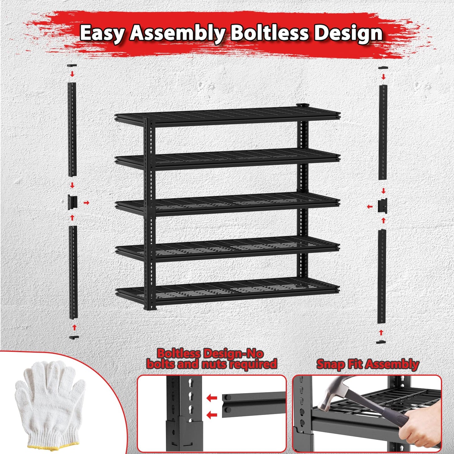 Storage Shelves, Garage Shelving Heavy Duty 2500 LBS Capacity, 40"L x 18"W x 72"H Adjustable Metal Shelving Organizer Wire Rack, 5 Tier Utility Shelf Unit for Pantry Closet Warehouse Organization