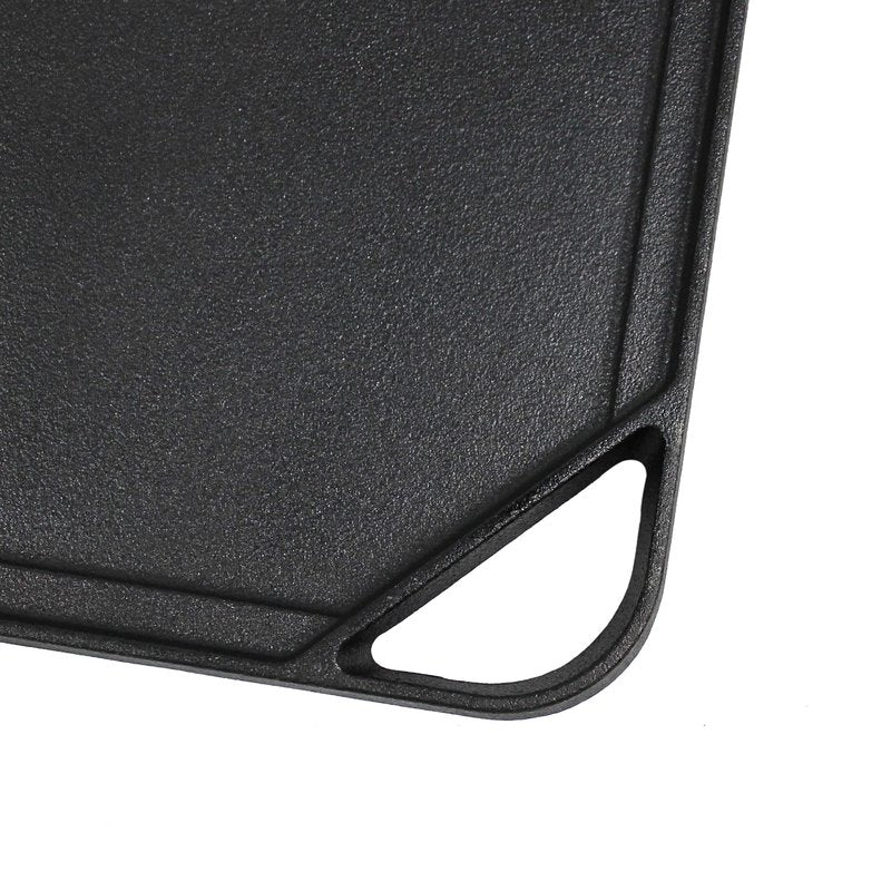 Cast Iron Griddle (20" by 10"), Reversible, Pre-Seasoned, Grill and Griddle Combo Pan, BBQ, Campfire, fits over two stovetop burners