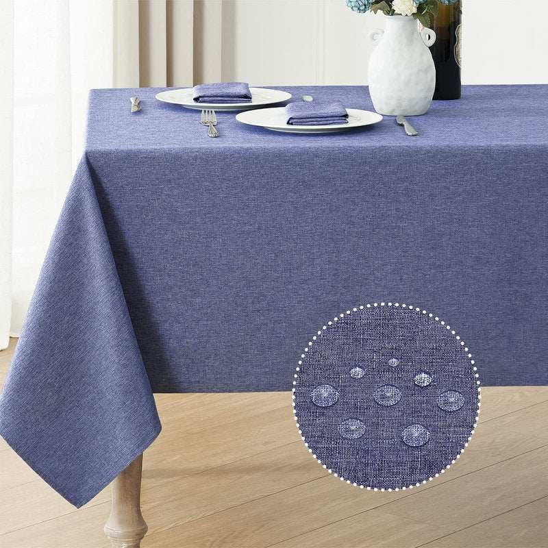 Veblandy Rectangle Tablecloth Linen Textured Waterproof & Stain Resistant Table Cloth Wrinkle Free Decorative Fabric Farmhouse Table Cover for Dining/Party/Buffet/Wedding, 60 x 84 Inch, Demin Blue