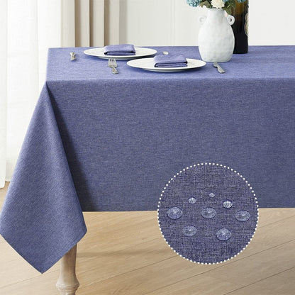 Veblandy Rectangle Tablecloth Linen Textured Waterproof & Stain Resistant Table Cloth Wrinkle Free Decorative Fabric Farmhouse Table Cover for Dining/Party/Buffet/Wedding, 60 x 84 Inch, Demin Blue