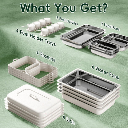 Amhier Chafing Dishes for Buffet 9Qt 4 Pack [Multi-Size Food Pans] Stainless Steel Chafing Dishes [Sturdy and Durable] Chafing Dish Buffet Set for Weddings & Parties & Festival, White