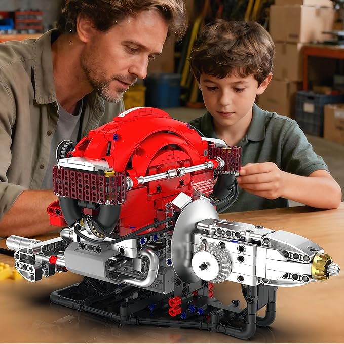 Engine Model 868PCS Building Blocks for Adults with Bluetooth App Control DIY Working Mini Engine Build Kit with Dynamic RGB Lighting STEM Engineering Kit for Builders