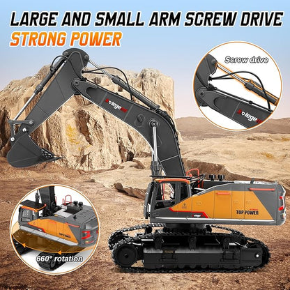 kolegend 1:14 RC Excavator 25 Channel 4 in 1 Construction ToysRemote Control Vehicles Tractor Sandbox Toys Diggerwith Metal BucketDrill BitGripper &amp Wood Gripper RC Truck