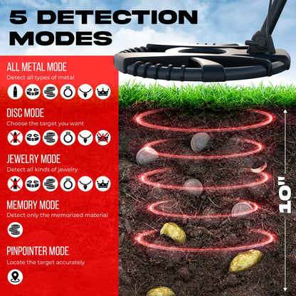RipTic Metal Detector for Adults with Pin Pointer - Waterproof Metal Detector, Pinpointer with 5 Modes, Headphones, Bag, Dagger,Adults Professional, Beach, ip68 Coil,Gold Detector
