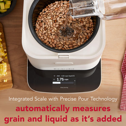 KitchenAid Compact 8 Cup (1.9 Liter) Grain and Rice Cooker with Automatic Sensing and Integrated Scale, KGC2154, Porcelain White