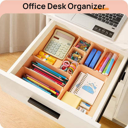 Vtopmart 25 PCS Plastic Drawer Organizers Set, 4-Size Versatile Bathroom and Vanity Drawer Organizer Trays, Storage Bins for Makeup, Bedroom, Kitchen Gadgets Utensils and Office