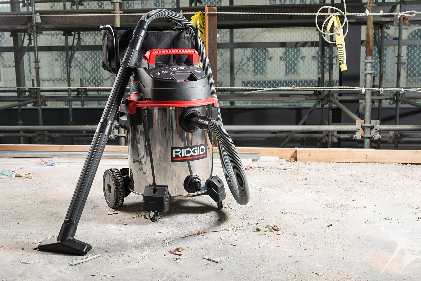 RIDGID 50353 1610RV Stainless Steel 16-Gal. Wet Dry Shop Vacuum with Cart, 6.5 Peak HP Motor, Large Wheels, Pro Hose, Drain, and Blower Port, Red
