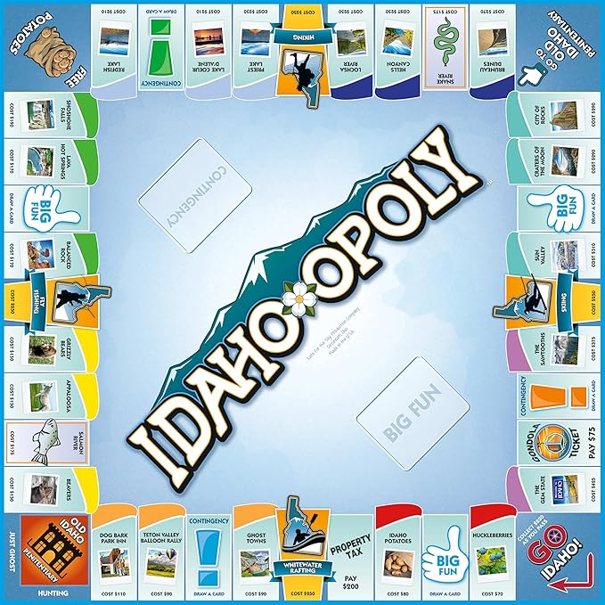 Late for The Sky Idaho-Opoly Board Game – Idaho State Themed Family Strategy Opoly-Style Fun for 2-6 Players Ages 8+ Traditional or Fast 1-Hour Play for Game Night