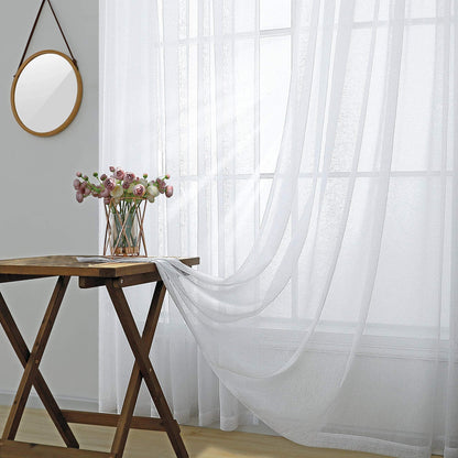 KOUFALL 108 Inch Long White Sheer Curtains,Rod Pocket Linen Look 9 FT High Ceiling Large Window Curtain Drapes 108 Inches Long 2 Panels