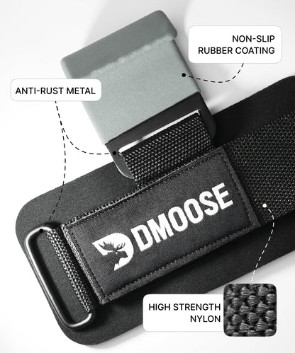 DMoose Fitness Weight Lifting Hooks (Pair) for Deadlifts, Pull Ups, Rows & Shrugs - Anti-Rip Nylon Strap Hand Grips with Thick Wrist Padding - Heavy Duty Wrist Straps for Weightlifting & Gym Workouts