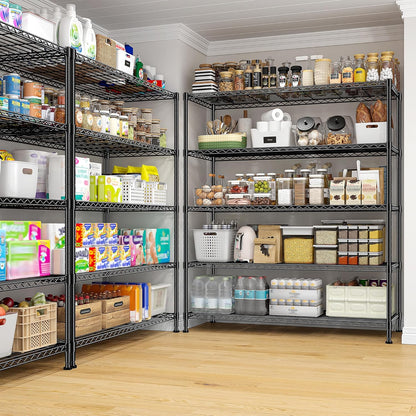 Skiennix 5-Tier Wire Shelving Unit - Adjustable Metal Storage Shelves for Kitchen, Garage & Pantry | 45"W x 13.5"D x 70.5"H - Black