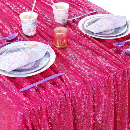 QueenDream Hot Pink Tablecloth 60 x 102 Inch Sequin Tablecloth Fuchsia Sparkly Tableclothfor Bridal Baby Shower Wedding Christmas Decorations
