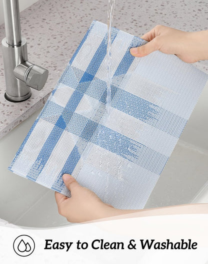Leetaltree Geometric Print Blue Placemats Set of 4 - Heat Resistant Non-Slip Place mats for Dining Table, Washable Durable PVC Vinyl Woven Table Mats (Geometric Blue, 4)