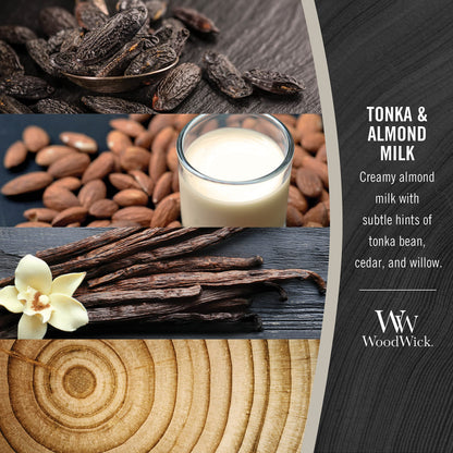 WoodWick Tonka & Almond Milk Gifts for Women and Men, 21.5 oz Large Hourglass Candle with Crackling Wick