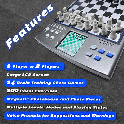 iCore Electronic Chess Set Talking Computer Chess Board 100 Preset Exercises 5 Levels 40 Famous Electronic Chess Games for Kids &amp Adults