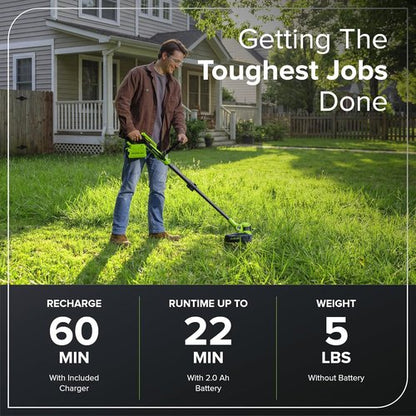 Greenworks 40V Cordless String Trimmer & Edger - 13" Cutting Width, 20 Blades, 2.0Ah Battery & Charger Included