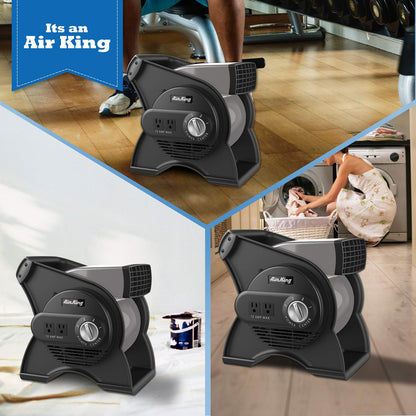 Air King Commercial Grade Pivoting Utility Fan, for Cooling, Ventilating, Exhausting and Drying at Home, Job Site, Work Shop, Construction, 3 Speeds, 11.25", Black, 9550