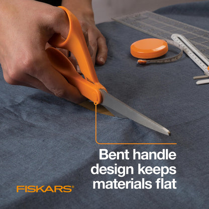 Fiskars 8" Original Orange-Handled Stainless Steel Scissors, Ergonomic and Keeps Material Flat, Sharp All-Purpose Paper and Fabric Scissors for Office, Arts, and Crafts