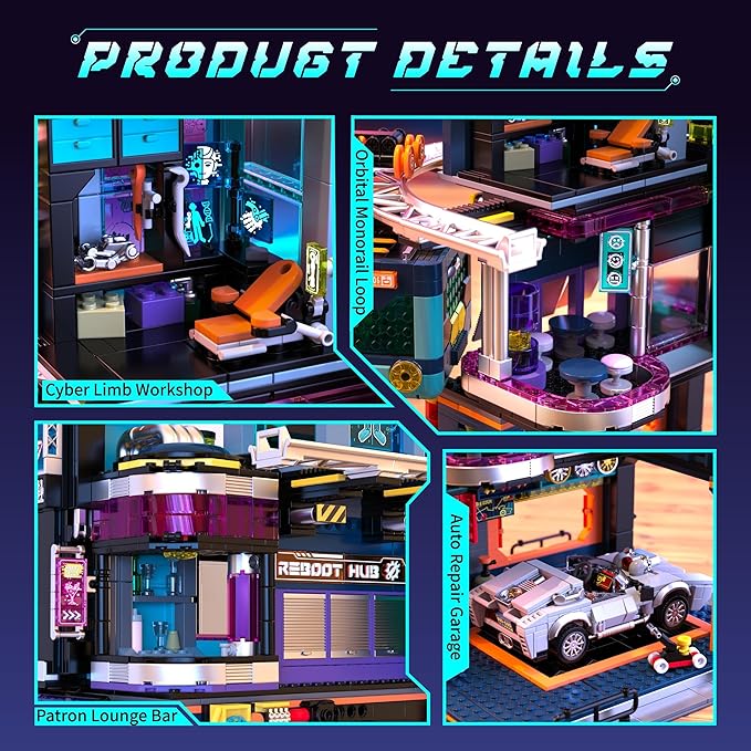 Cyberpunk Repair City Building-Bricks Set with Future Sports Car Future City Modular Buildings Set Display Idea for Adults and Sci-fi Lovers Creative Gift for Adults 2098pcs