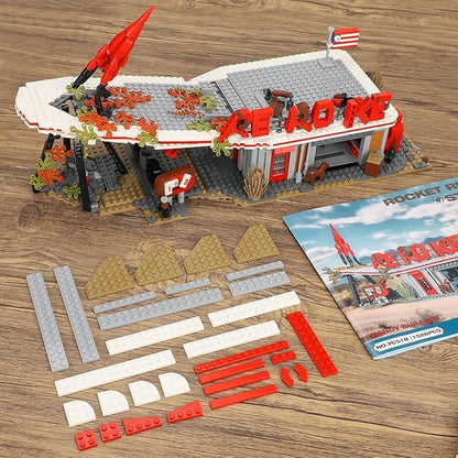 TOY PLAYER Rocket Architecture Building Block Set Including Weapons Signboard and Gas Station Accessories MOC Merchandise Model Collectors Toys Birthday Gift for Adults &amp Ages 14+ (1526PCS)