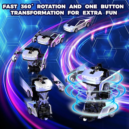 Transform RC Cyber Pickup Truck Cars Robot Toy for Kids 2.4GHz Remote Control Car with One-Button Deformation 360° Rotation LED Lights Valentine's Day Birthday Gifts for Boys Age 4-7-8-12（1:18 Scale）