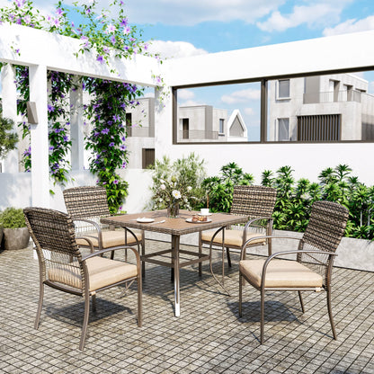 Pamapic Outdoor 5-Piece Patio Dining Set, Weather Resistant PE Rattan Table and Chairs, Comfortable Cushions, Easy Maintenance, 5 PCS, Beige