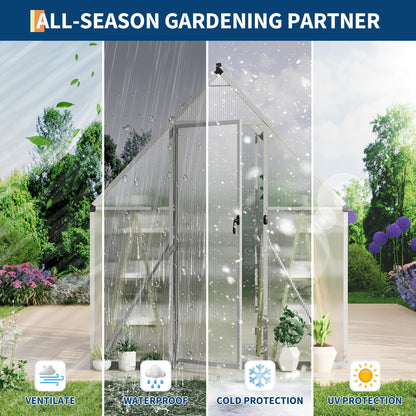 Polycarbonate Greenhouse for Outdoors, Large Walk-InGreenhouse with Quick Setup Structure and Roof Vent, Greenhouse with Ventilation
