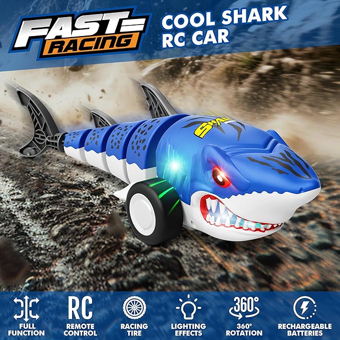Remote Control Shark Car Toys for Kids2.4GHz RC Cars Simulation Shark with Cool Light 360° Stunt Drift &amp Most TerrainsOutdoor Toys for Birthday for 678910-12 Boys Girls