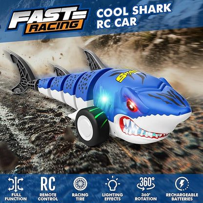 Remote Control Shark Car Toys for Kids2.4GHz RC Cars Simulation Shark with Cool Light 360° Stunt Drift &amp Most TerrainsOutdoor Toys for Birthday for 678910-12 Boys Girls