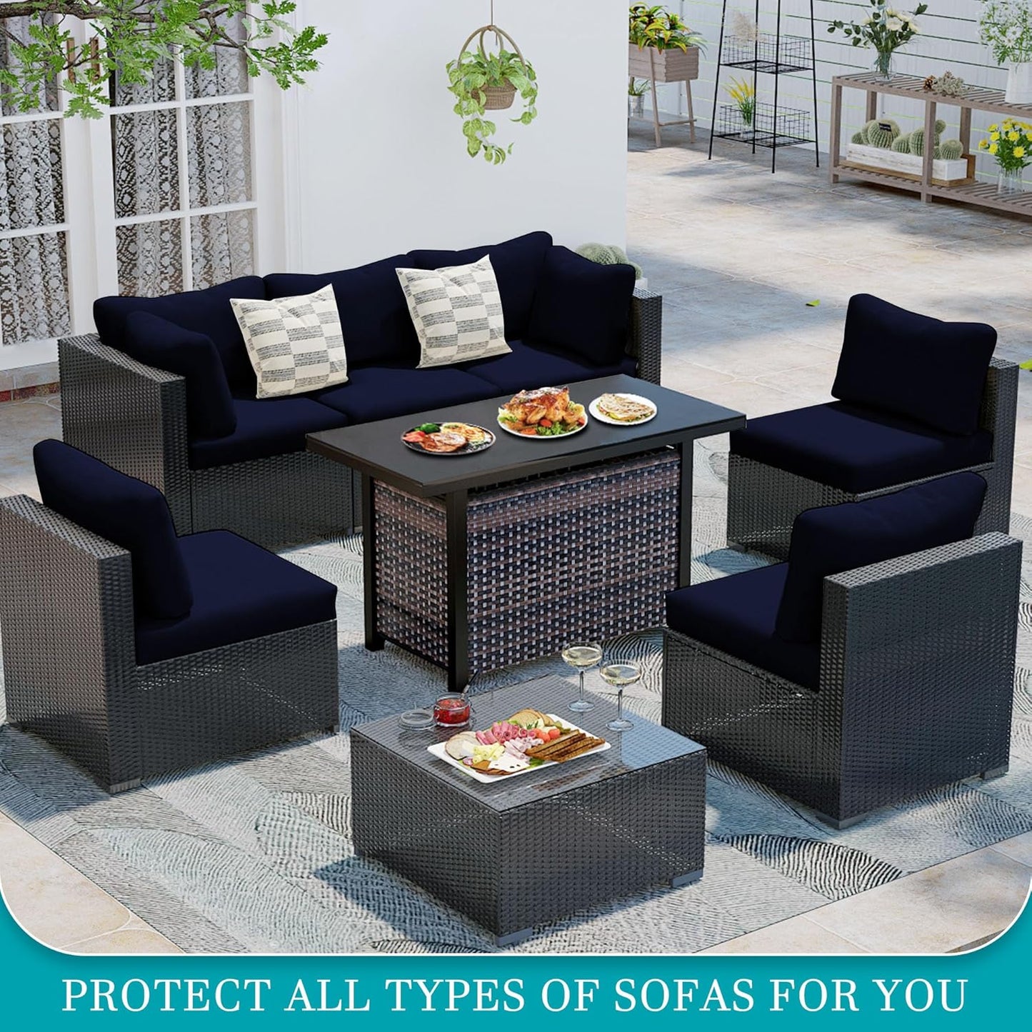 Skiennix 12 Pcs Stretch Patio Cushion Covers - Washable Outdoor Sofa Slipcovers | Navy Blue