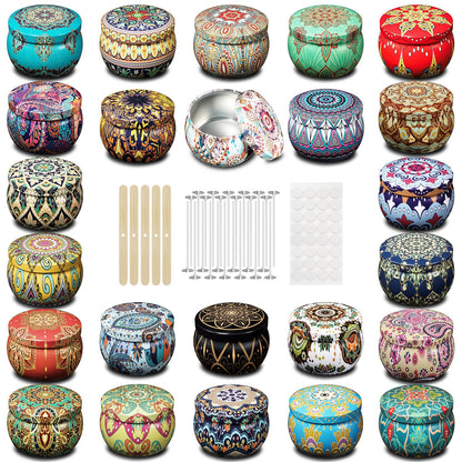 MeiGlow Empty Candle Tins for Making Candles, 24 Pack 3 oz with Lids, Cotton Wicks, Wick Stickers and Holders