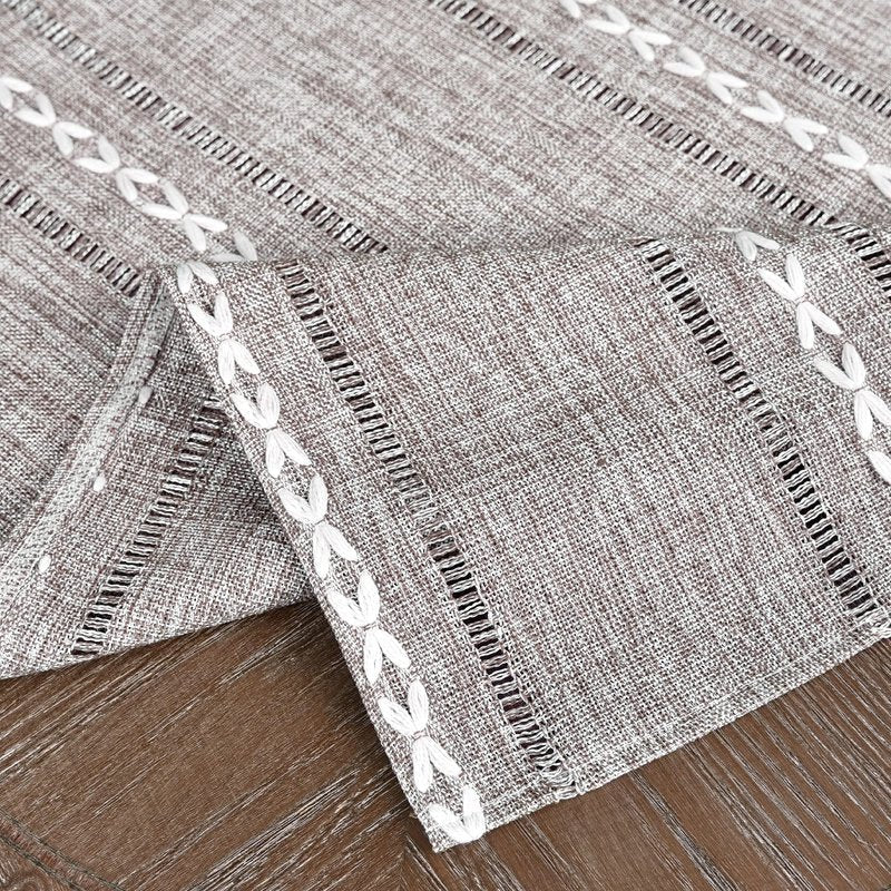 NEWISHER Rustic Farmhouse Embroidered Small Square Tablecloth Jacquard Striped Table Cloth Linen Texture Washable Fabric Side Table Cover Kitchen Dining Home Decoration (Coffee, 36x36 inch)
