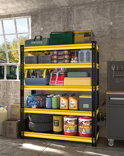 SDXYSTCE Garage Shelving Heavy Duty 2500LBS Loads, 48" W Adjustable Garage Storage Shelves, 5-Tier Metal Shelving Units and Storage, Industrial Utility Shelf, 48" Wx18 Dx78 H,Yellow