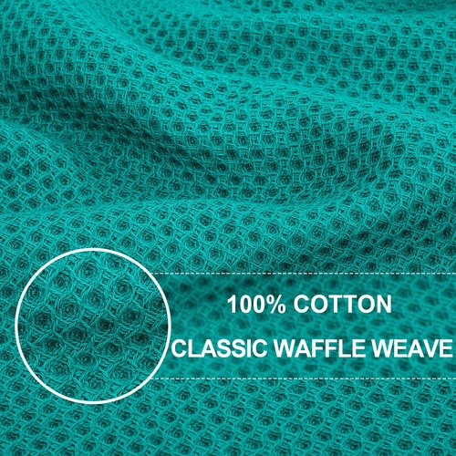 Homaxy 100% Cotton Waffle Weave Kitchen Dish Towels, Ultra Soft Absorbent Quick Drying Cleaning Towel, 13 x 28 Inches, 12-Pack, Teal