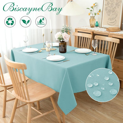 Biscaynebay Textured Fabric Christmas Rectangle Table Cloth 52x70 Inches, Hunter Green Water Resistant Spill Proof Tablecloths for Dining, Kitchen, Wedding and Parties, etc. Machine Washable