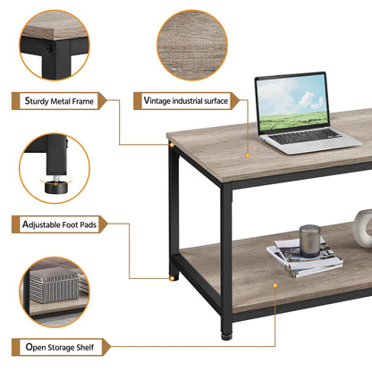 Yaheetech 39.5" 2-Tier Coffee Table with Storage Shelve, Industrial Gray Coffee Table, Easy Assembly, Wooden Center Tables for Living Room & Small Space, Gray