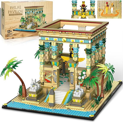 AsmrCap Philaedin Temple Building Set for Adults Egyptian Architecture Building Blocks Miniature Nile Temple Scene Famous Landmark Collection Home Décor Model Building Kit 2018 Pcs
