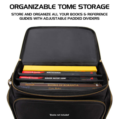 ENHANCE Tabletop DnD Bag - RPG Adventurer's Dungeons and Dragons Accessories Bag with Miniatures Storage, Mat Holder, DnD Dice & Token Pockets, Fits 4-8 Books, DM's Guide, Player's Handbook (Black)
