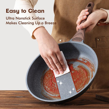 SENSARTE Nonstick Frying Pan Skillets, Swiss Granite Coating Omelette Pans, Healthy Cookware Chef's Pan, Free of Intentionally Added PFOA (8+11Inch with Lid)