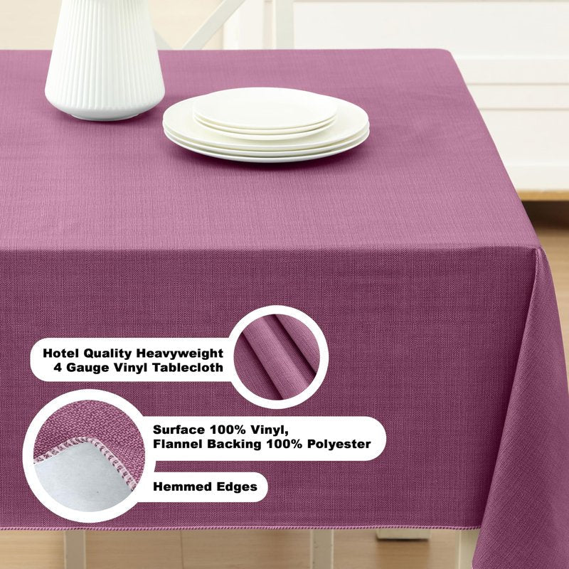 Lintex Cafe Hotel Linen Look Vinyl Flannel Backed Tablecloth, Heavyweight 4 Gauge, 60 x 104 Inch Rectangle, Burgundy Indoor Outdoor Waterproof Wipe Clean Table Cover