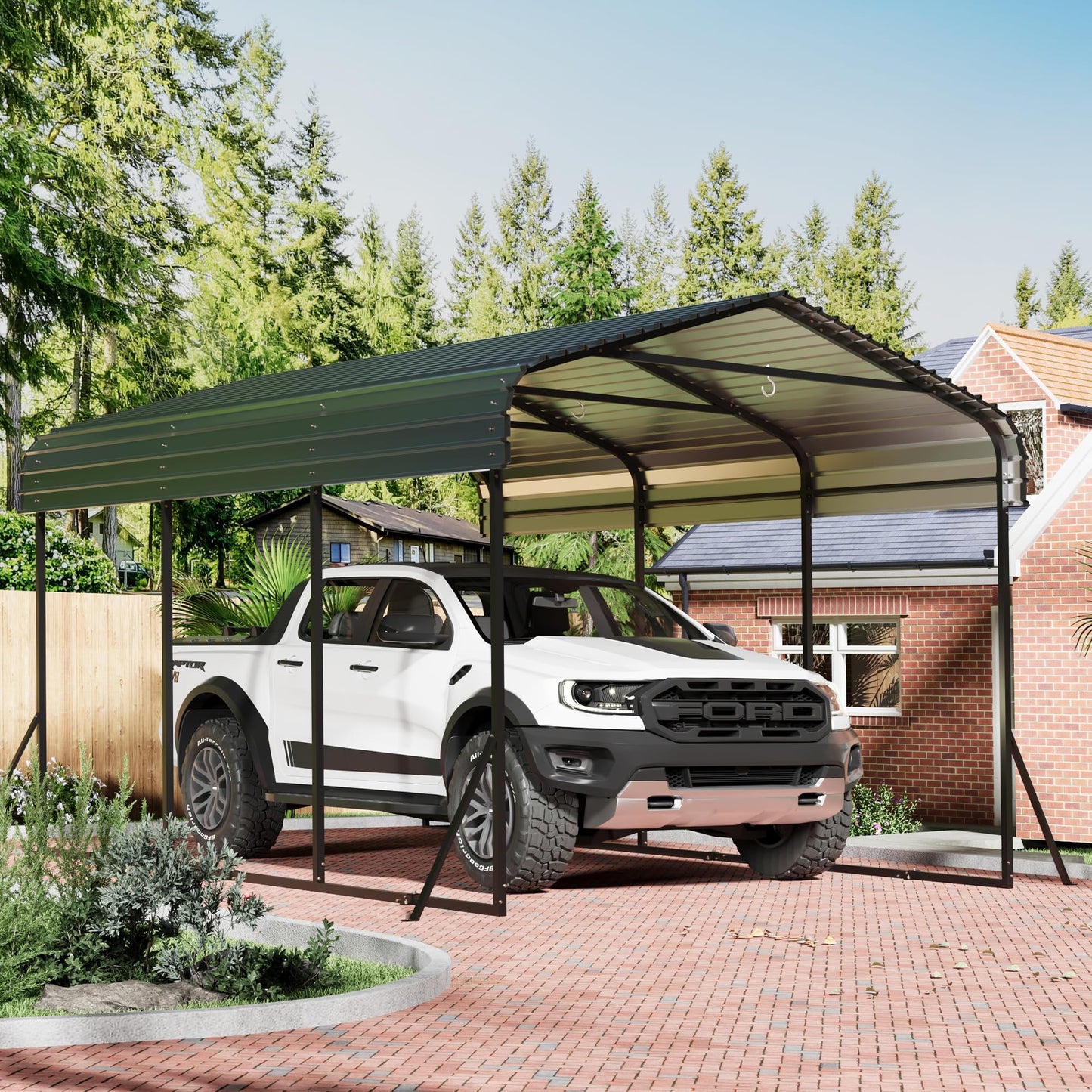 10x15 Carport Heavy Duty, Metal Carport with Galvanized Steel Roof, Metal Car Garage Multi-Use Shelter Outdoor Portable for Car, Boat, Pickup and Tractor