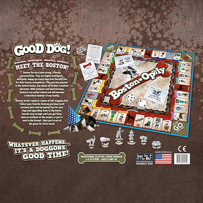 Late for The Sky Boston Terrier-Opoly Board Game for Dog Lovers Family Strategy and Party Fun 2-6 Players Ages 8+ Collectible Tokens Property Trading Theme Great Gift for Kids and Adults