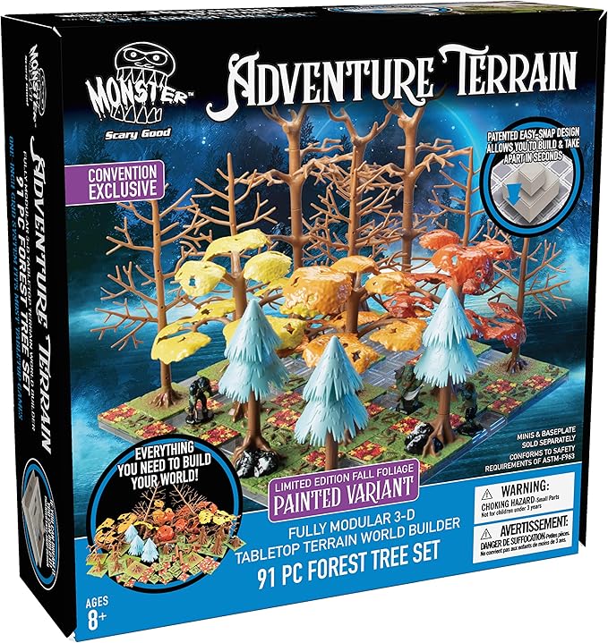 Monster Adventure Terrain 3D Interchangeable Builder System - 91pc Painted Fall Forest Set w Base - Build Modular Worlds in a Snap &amp Elevate Your Campaign - Compatible with DND Dungeons &amp Drag