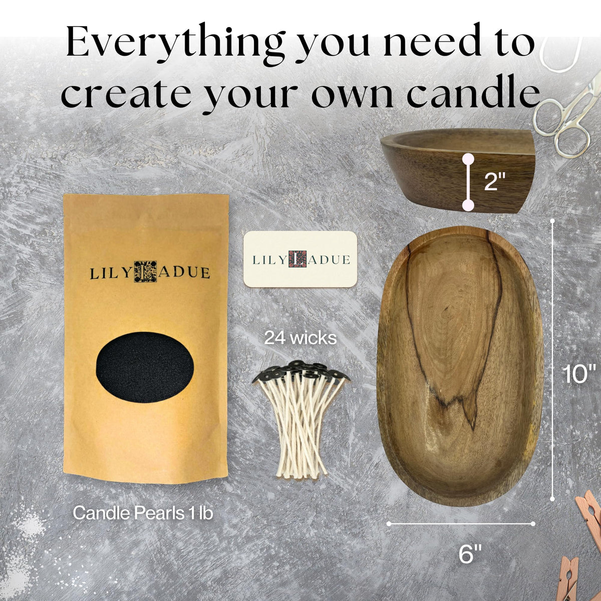 LILY LADUE Black Sand Candle Kit - 1Lb/16Oz Pearled Candles Sand and Wicks (24) with Wood Holder, Unscented Aroma Beads, Reusable Pearled Candle Wax for DIY Home Kit, Powder Beads Refill Available