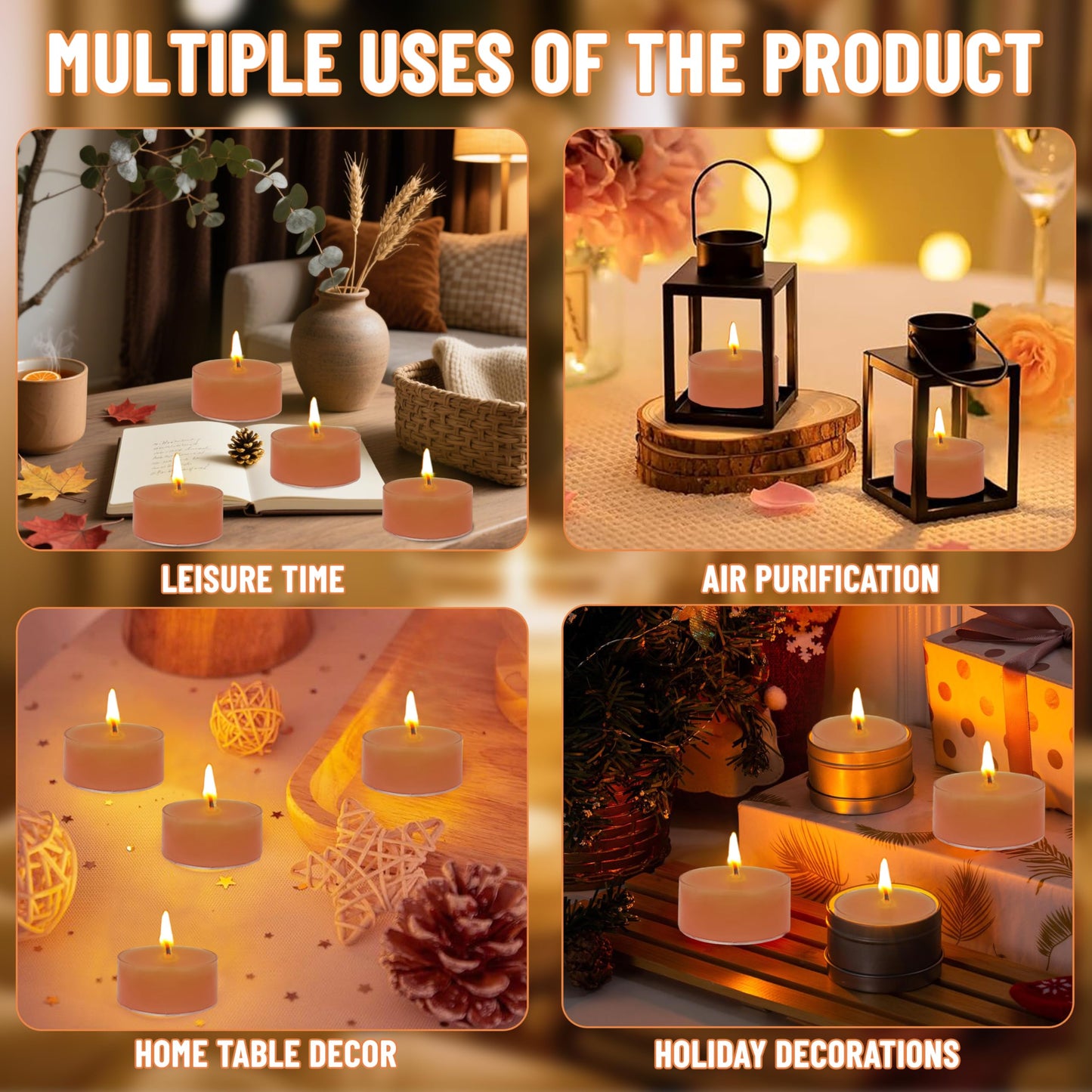 Pumpkin Scented Tea Lights - Handmade Small Round Candles in Transparent Cups, Clean Burning Smokeless 4-Hour Burn, Perfect for Fall Decor, Thanksgiving & Cozy Evenings