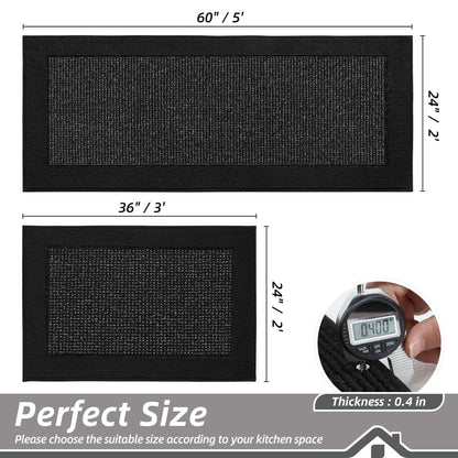 BEQHAUSE Kitchen Rugs and Mats Set of 2 Non-Slip Kitchen Mats for Floor, Absorbent and Stain Resistant Kitchen Runner, Machine Washable Rugs for Kitchen, Laundry & Sink, 24"x36"+24"x60", Black