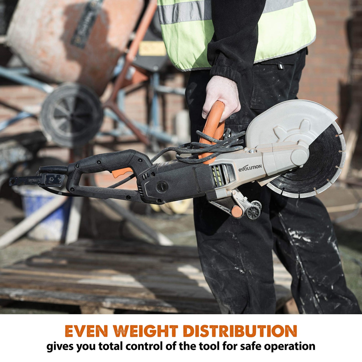 Evolution R230DCT - 9 in Concrete Saw (Circular, Angle Grinder, Cut Off Saw) - 15A Motor, No Gas - 3-1/2 In Cut - Incl Diamond Masonry Blade