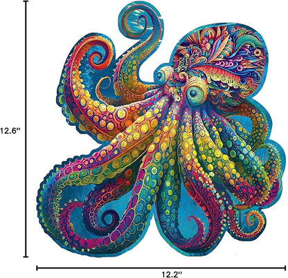 Mys Aurora Unique Wooden Jigsaw Puzzles - Agate Octopus 300 Pcs Medium Size 12.6'' x 12.2'' Luxurious Animal Shaped Wood Puzzle Beautiful Package Best Gift for Adults